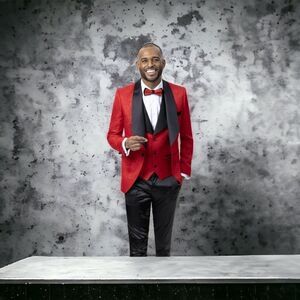 MEN'S SOPRANO RED TONE ON TONE DESIGN BLAZER & VEST. J64. PANT IS NOT INCLUDED.
